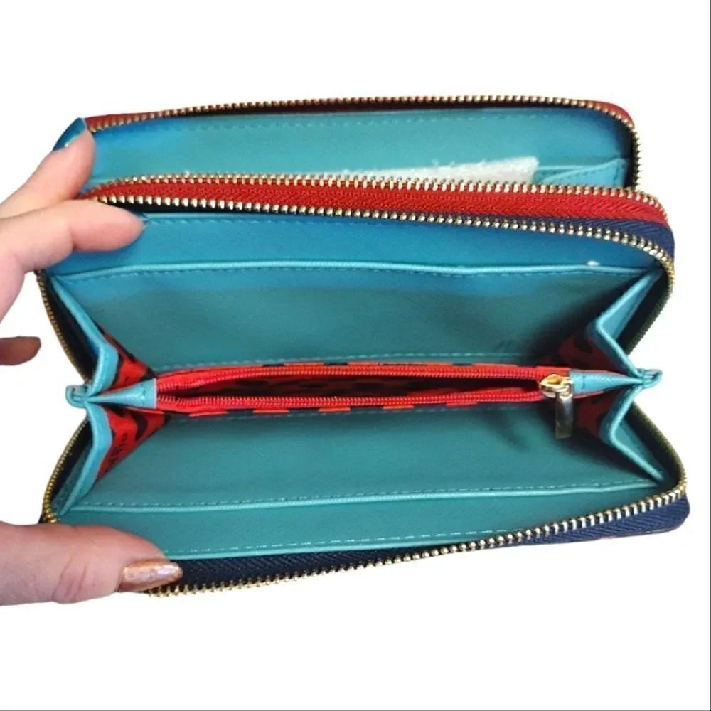 Nikky Teal Red Pop Generation Large Double Zip Around‎ Wallet NWT - Picture 13 of 16